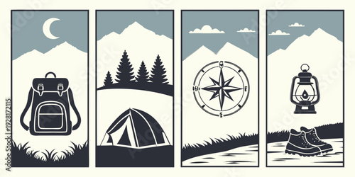 A scenic journey through nature's wonders with camping and adventure Vector