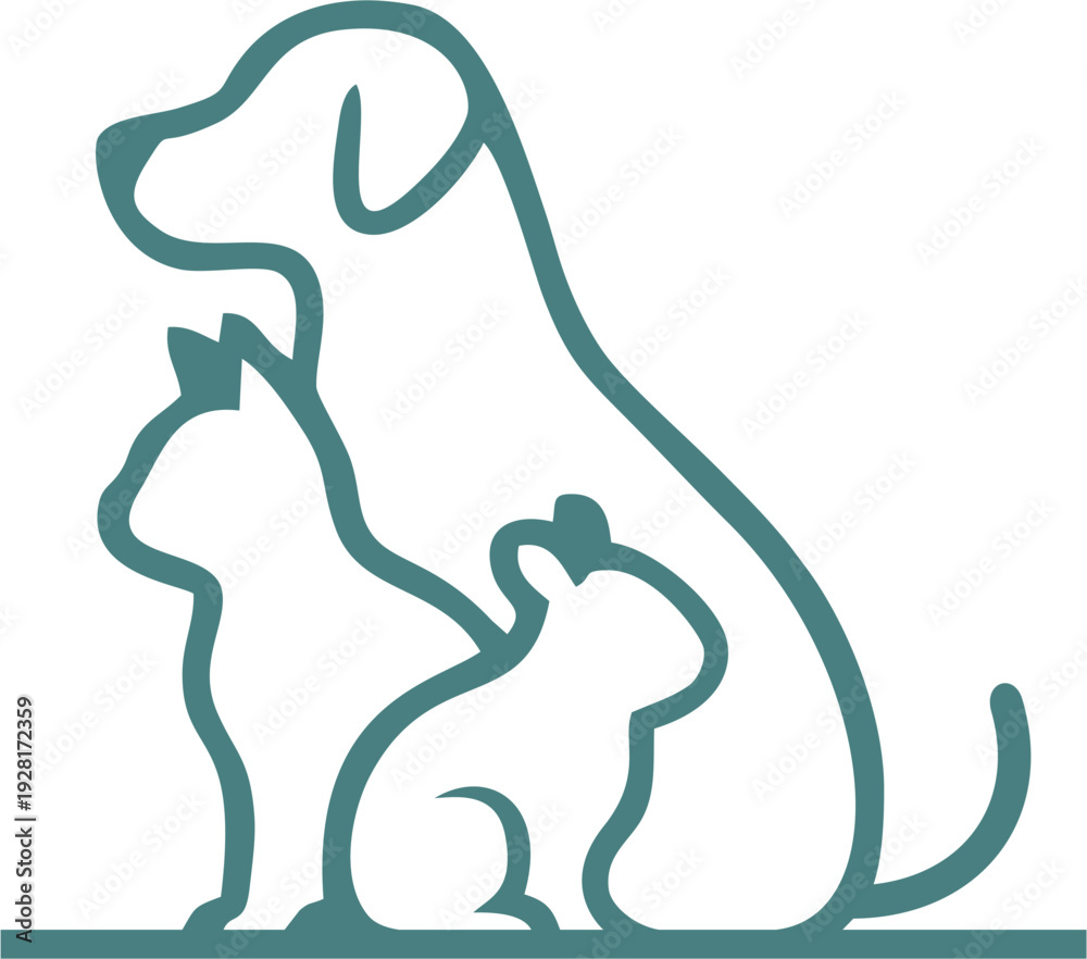 Obraz premium Stylized illustration of a dog, cat, rabbit and in green color