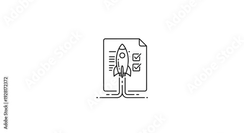 Simple Line Drawing of Rocket Ship Icon.