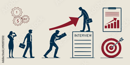 Business professionals analyzing data and setting targets for growth Vector