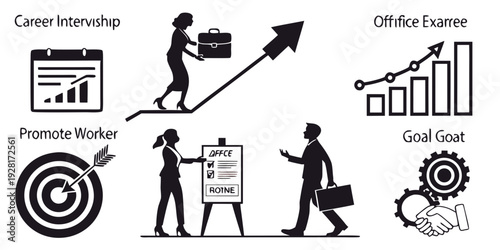 Illustration depicting various aspects of business growth and development Vector