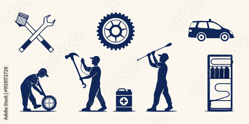Diverse icons representing various services and professions in a modern context Vector
