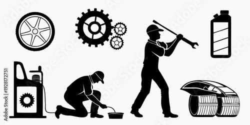 A collection of icons representing various maintenance and repair activities Vector