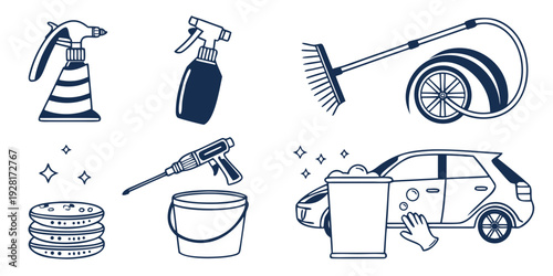 Illustration of various household cleaning tools and appliances Vector