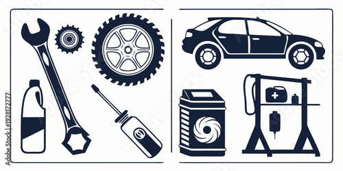 Illustration of car maintenance tools and equipment Vector