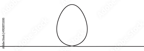 Single continuous black line forms an egg-shaped loop on a horizontal line, a minimalist abstract graphic illustration representing a tadpole Feynman diagram from quantum physics