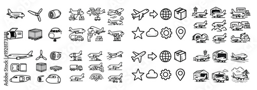 Aviation icons: planes and airports