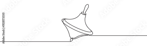 Spinning top whirligig toy illustrated with one continuous unbroken black line in a simple, modern, and minimalist design, capturing the essence of childhood play and movement