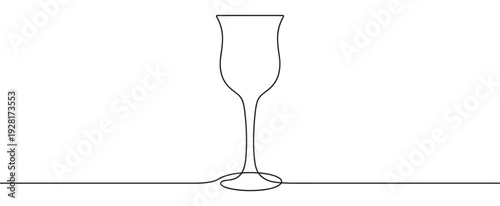 Continuous single line drawing of a champagne flute in a minimalist black and white style, an elegant and simple outline sketch representing a toast or celebration