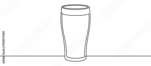 Single continuous line drawing of a tall beer glass in a minimalist black and white style, illustrating a simple and clean graphic design concept for beverages and pubs