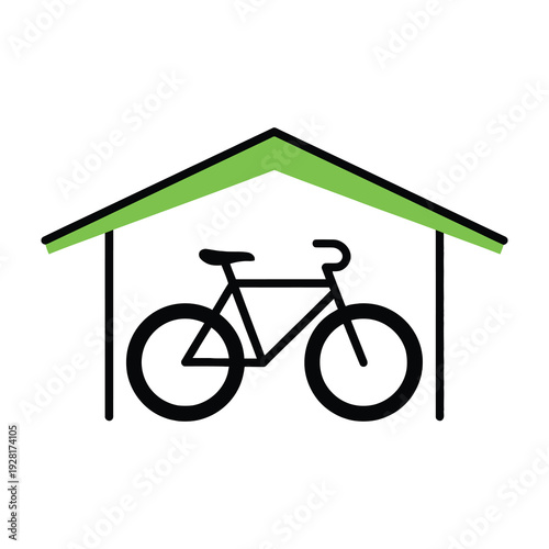 Bicycle sheltered under a minimalist green roof structure for protection