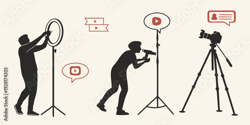 Photographer capturing images with professional camera equipment and lighting setup Vector