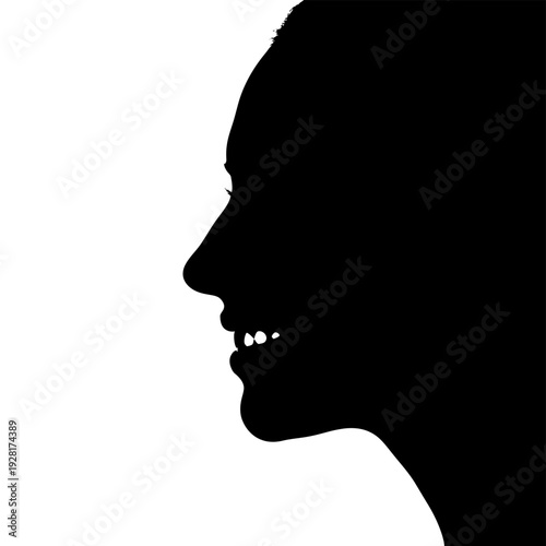 Silhouette of a Smiling Face in Black and White Contrast.