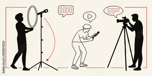 Photographers capturing images with different techniques and equipment Vector