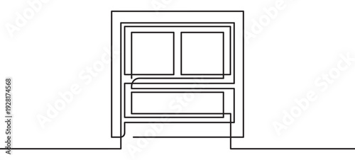 Modern nightstand with two drawers drawn in a continuous single line art style, showcasing a minimalist and abstract aesthetic for contemporary interior design concepts