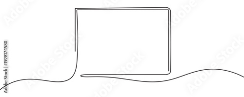 Closed book drawn in a continuous single black line creating a minimalist and elegant illustration with a simple, clean aesthetic and a flowing, wavy base