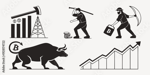Graphs and icons representing financial market trends and activities Vector