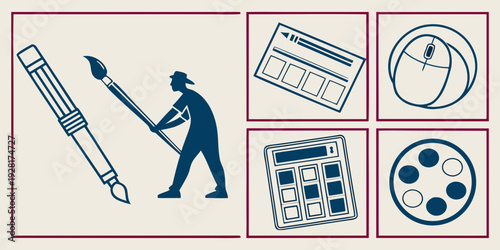 A collection of icons representing various tools and objects for time management and organization. Vector