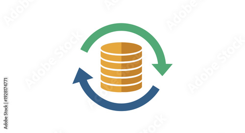 Stack of coins with circular arrows.