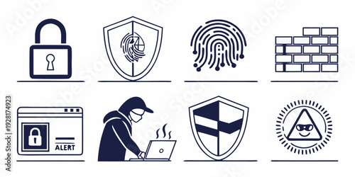 Icons representing various aspects of security and law enforcement Vector