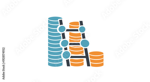 Stacked coins with connecting blocks.