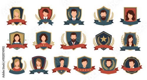 A vibrant, stylized badge design featuring a portrait. Ideal for representing recognition, achievement, or a distinguished member within an organizati