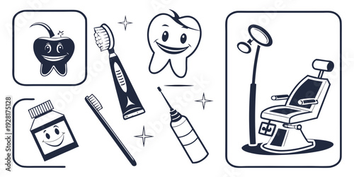 A variety of dental tools and equipment for maintaining oral health. Vector