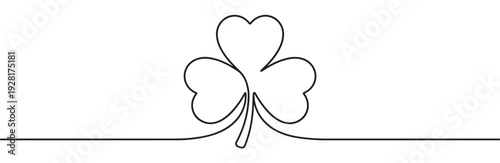 Three-leaf clover shamrock drawn in a continuous single line art style with heart-shaped leaves, a minimalist symbol of luck for a St. Patrick's Day celebration