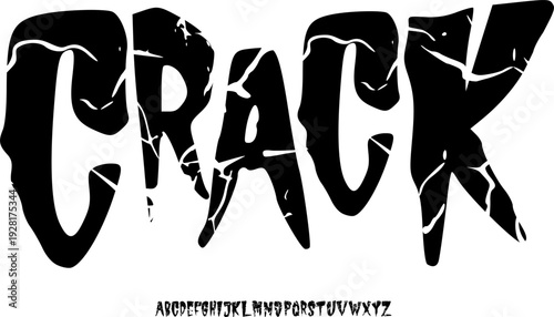 CRACK Shattered Horror Display Font Alphabet – Bold Broken Font Type with Cracked Texture Effect, Intense Typography Meaning for Thriller Posters, Halloween Branding, and Dark Graphic Design Projects