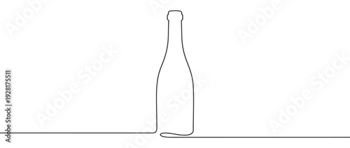 Continuous one line drawing of a champagne bottle in a minimalist black and white style, representing celebration, elegance, and simplicity in a modern graphic illustration