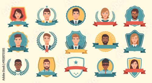 A warm illustration of a confident man framed by a laurel wreath. Perfect for representing achievement, recognition, or success in educational or prof