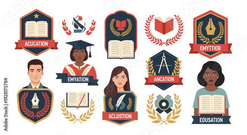 This illustration depicts a student framed by a classic heraldic shield, evoking tradition and academic excellence. Ideal for education-related conten