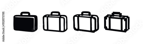 Business Briefcase Icon Set in Flat, Outline, Sketchy, and Pixel Art Styles for Travel and Work