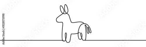 Continuous one line drawing of a donkey piñata for a festive celebration, featuring a minimalist and modern artistic style with a simple black outline illustration
