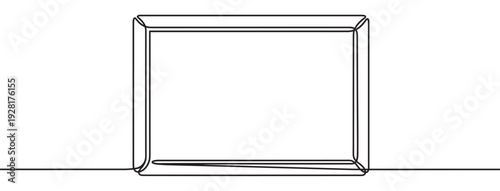 Square box drawn with a single continuous black line in a minimalist art style, creating a simple geometric shape with an elegant and modern aesthetic for graphic design