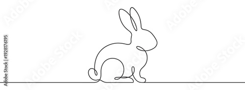 Rabbit drawn with a single continuous line in a minimalist profile view, an elegant black and white bunny illustration representing simplicity and modern art
