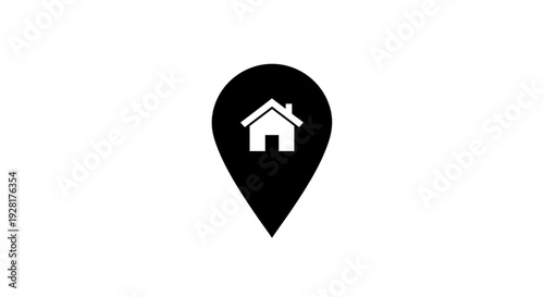 Black Map Pin with House Icon.