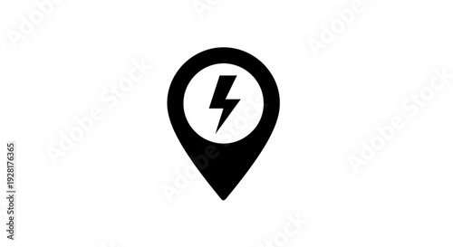Black Location Pin with Lightning Bolt.