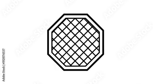 Black octagonal metal mesh grate.