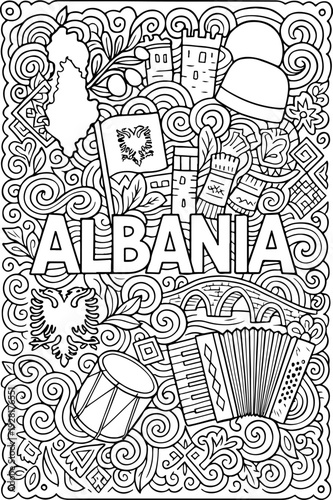 Albania hand drawn vector illustration doodle art line art coloring page for kids