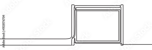 Continuous line drawing of a square frame in a minimalist black and white graphic style, symbolizing photography, memory, and creative concepts