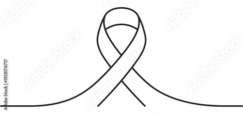 Minimalist black line art awareness ribbon drawn with a single continuous stroke, symbolizing hope, support, and solidarity for a charitable cause or health campaign