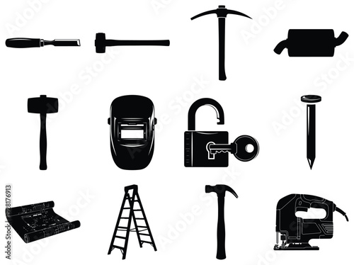 Set of Black and White Repair and Maintenance Tools 1