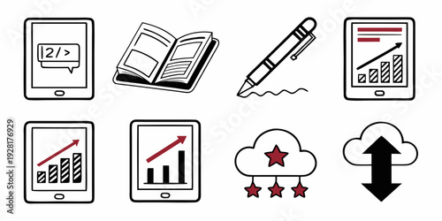 Modern technology icons representing various aspects of digital life and business Vector