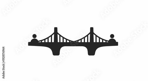 Suspension Bridge Silhouette with People.