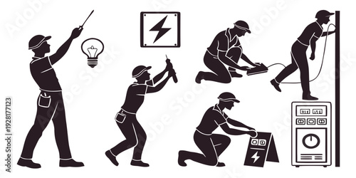 Illustration of various safety precautions and potential hazards in a workplace environment Vector