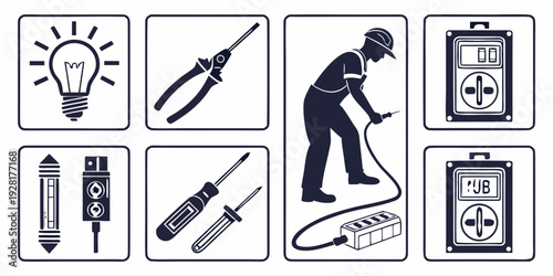 Diverse icons representing various tools, activities, and concepts Vector