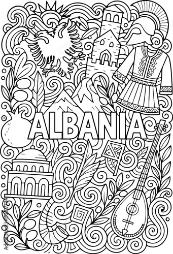 Albania hand drawn vector illustration doodle art line art coloring page for kids