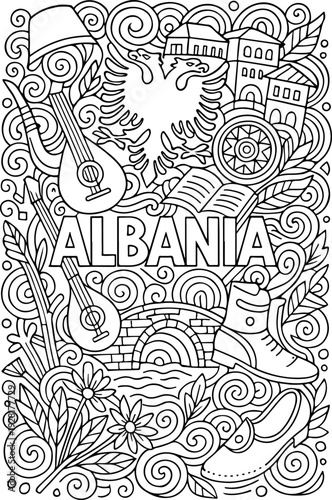 Albania hand drawn vector illustration doodle art line art coloring page for kids