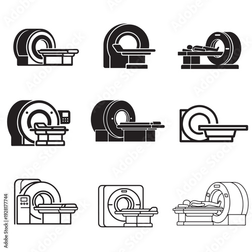Modern MRI machine scanner vector illustration for medical diagnostics and hospital imaging.